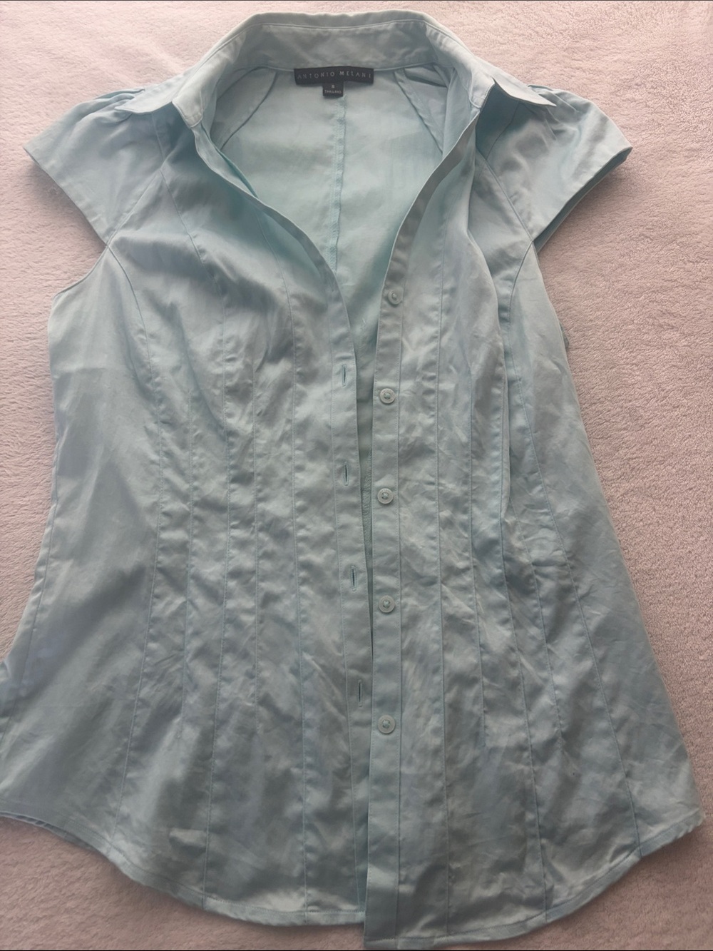 ANTONIO MELANI Pale Blue Cap-Sleeve Button-Front Blouse